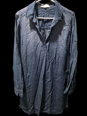 Side Stitch Women's Long Sleeve Denim Tunic Dress - Indigo Blue Size M